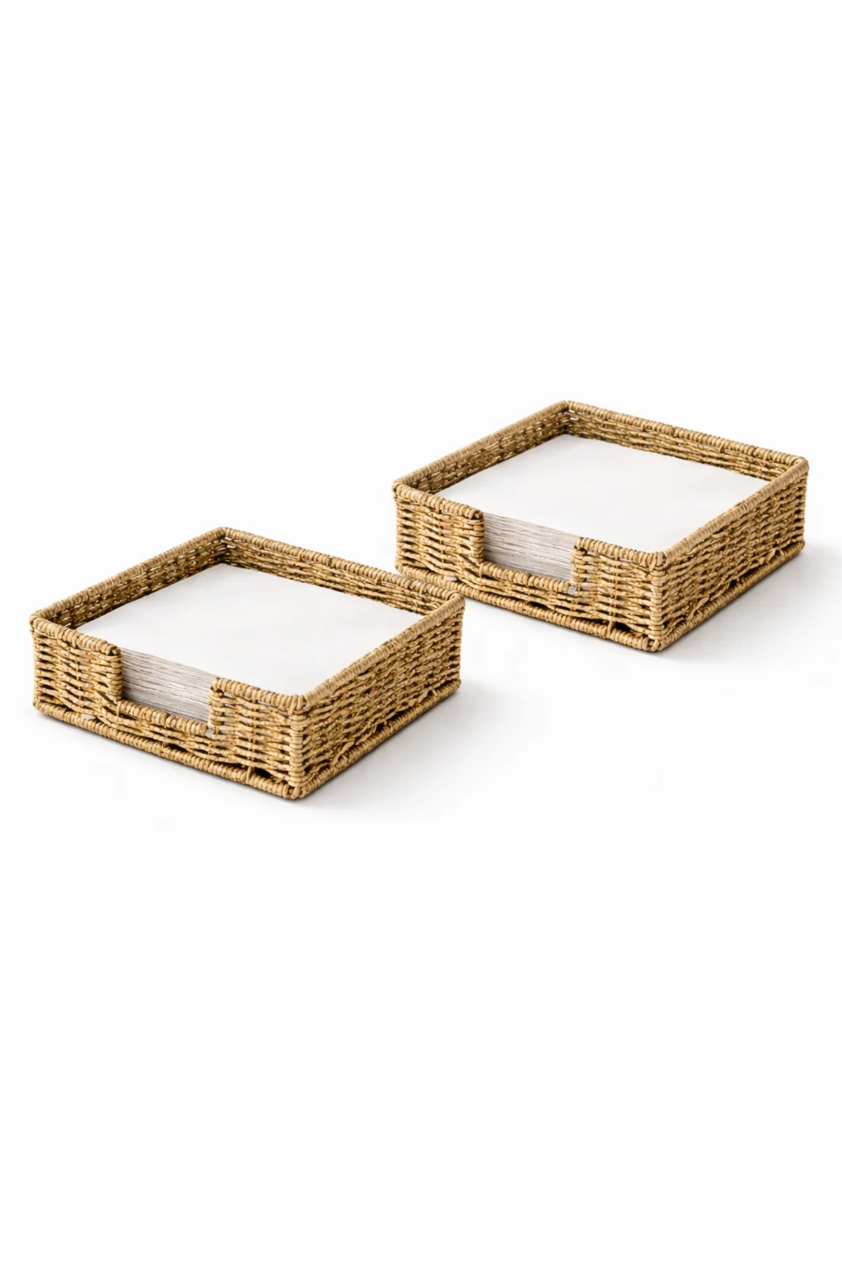 Rattan Hasır Peçetelik 2’li Set 17.5x17.5x6.5 cm – Standart Peçete Uyumlu Dekoratif Sunumluk