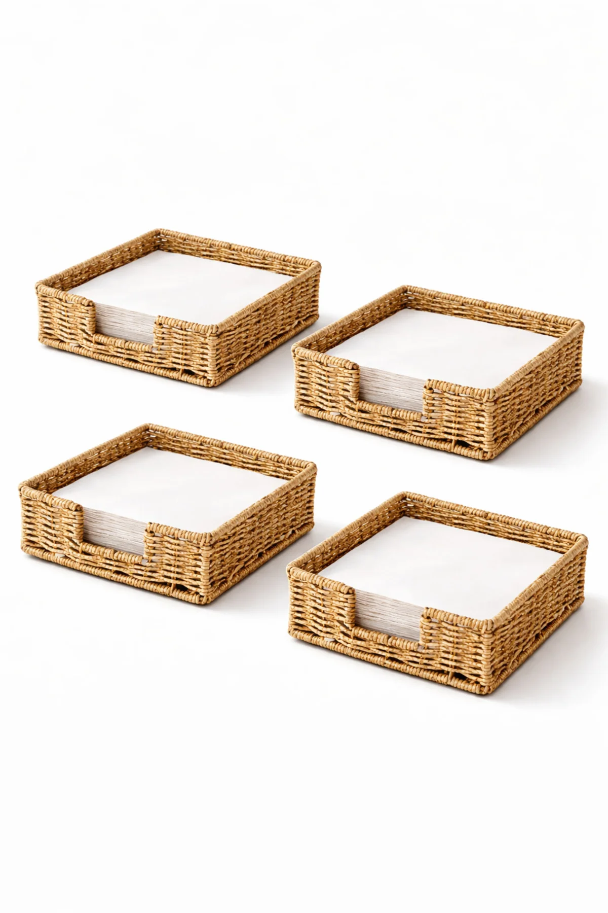 Rattan Hasır Peçetelik 4’lü Set 17.5x17.5x6.5 cm – Standart Peçete Uyumlu Dekoratif Sunumluk