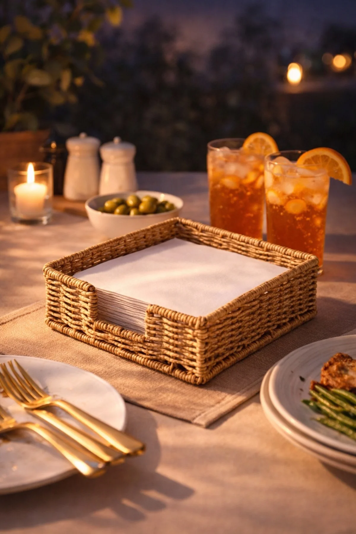Rattan Hasır Peçetelik 2’li Set 17.5x17.5x6.5 cm – Standart Peçete Uyumlu Dekoratif Sunumluk