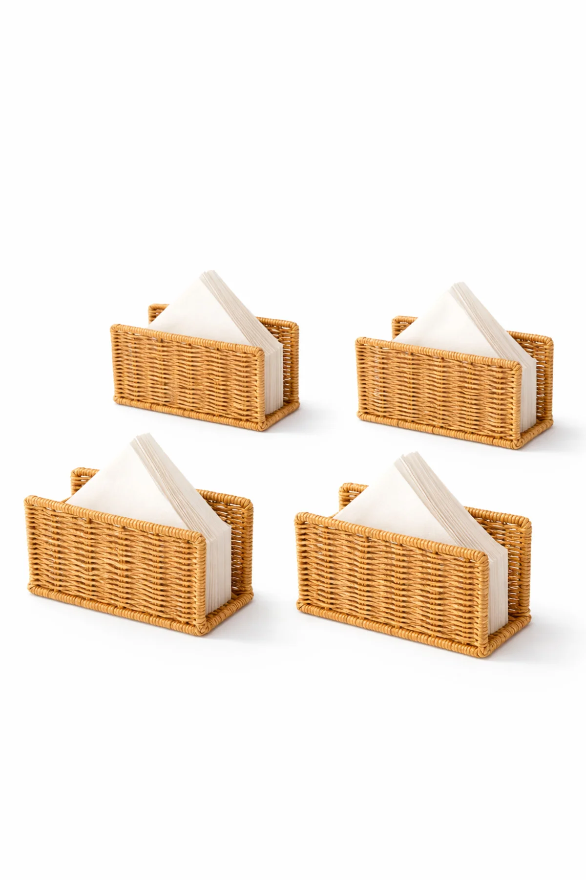 Rattan Hasır Peçetelik 4’lü Set 14x5.5x8.5 cm – Şık Dikey Masa Sunum Standı