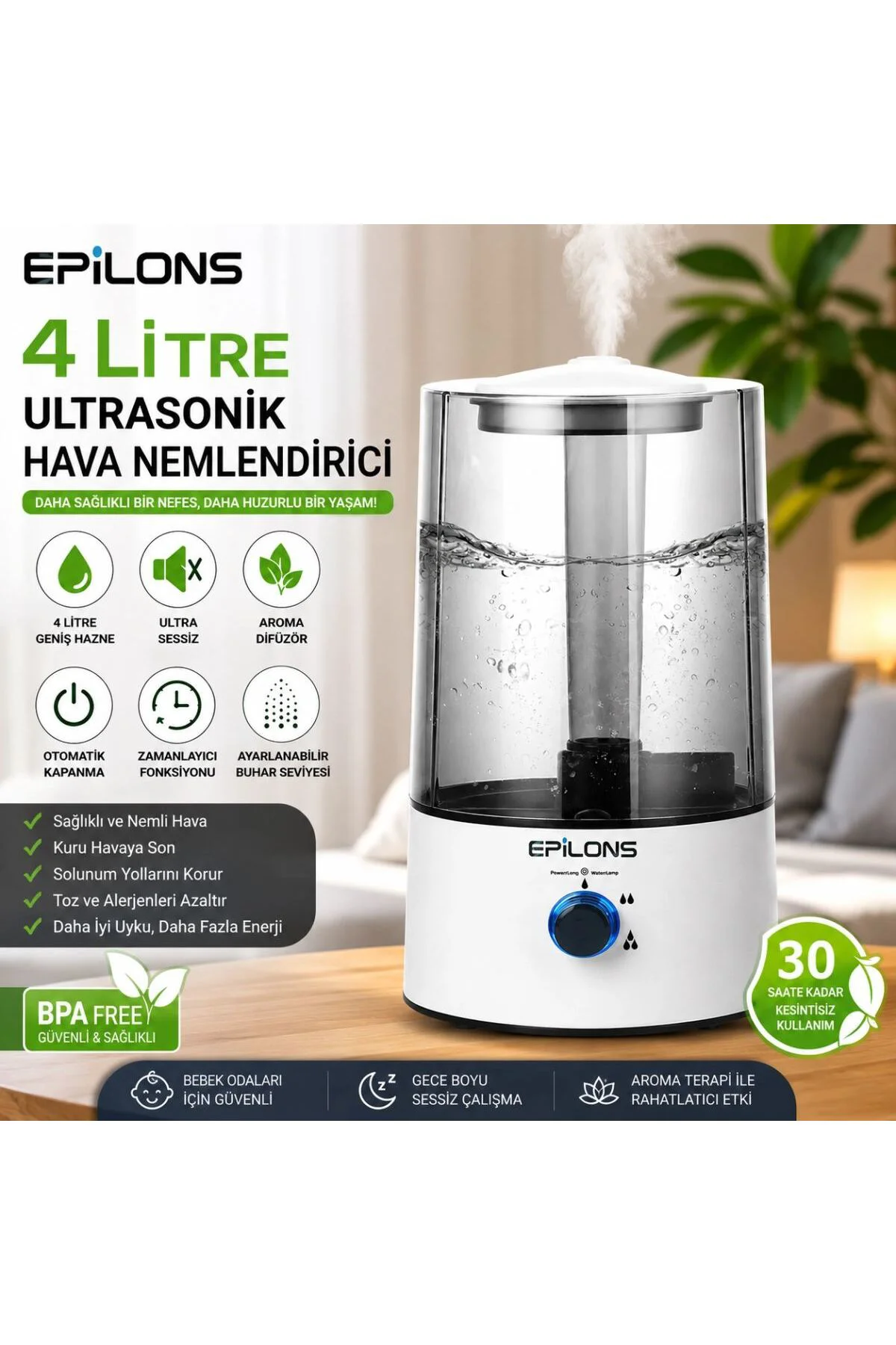 Rbh-04 Ultrasonik Hava Nemlendirici 4 Litre Buhar Makinesi Aroma 