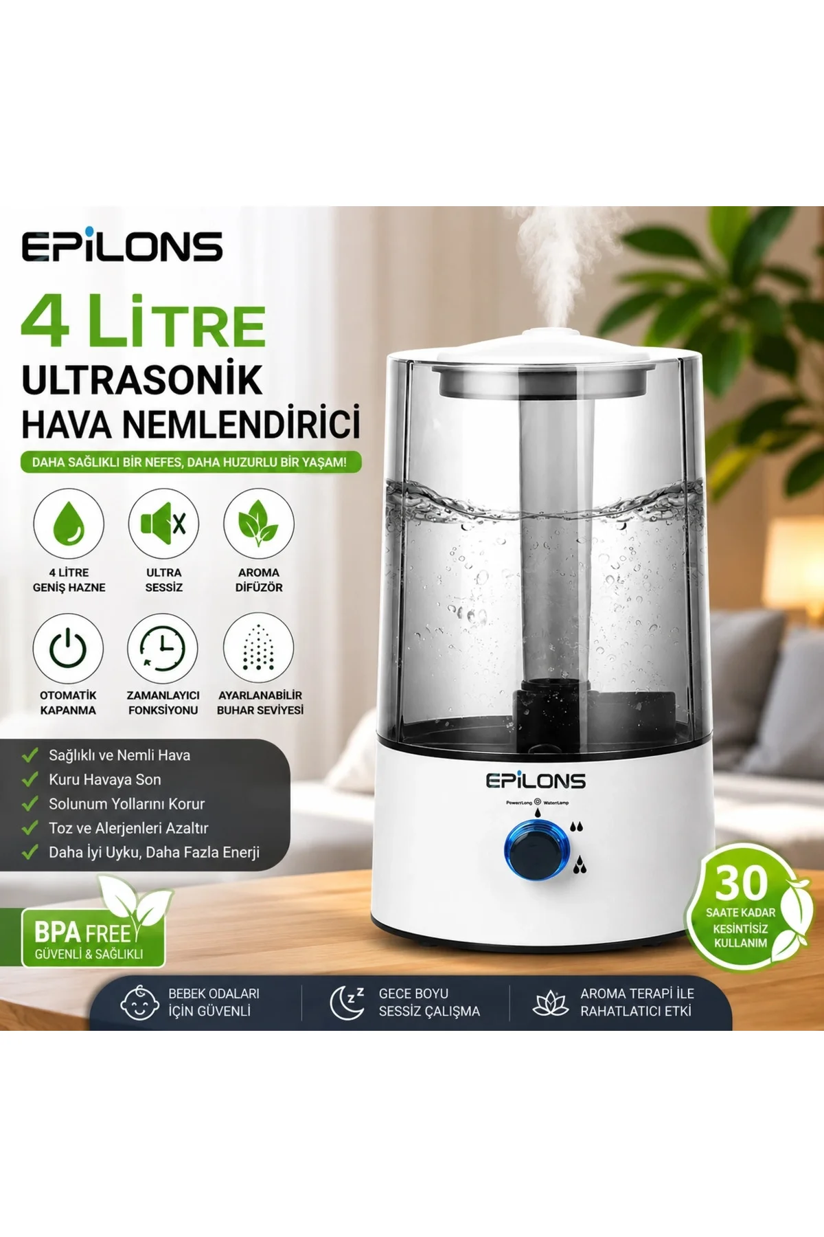 RBH-04 Ultrasonik Hava Nemlendirici 4 Litre Buhar Makinesi Aroma Difüzörü - Otomatik Kapanma RBH-04 Ultrasonik Hava Nemlendirici 4 Litre Buhar Makinesi Aroma Difüzörü - Otomatik Kapanma