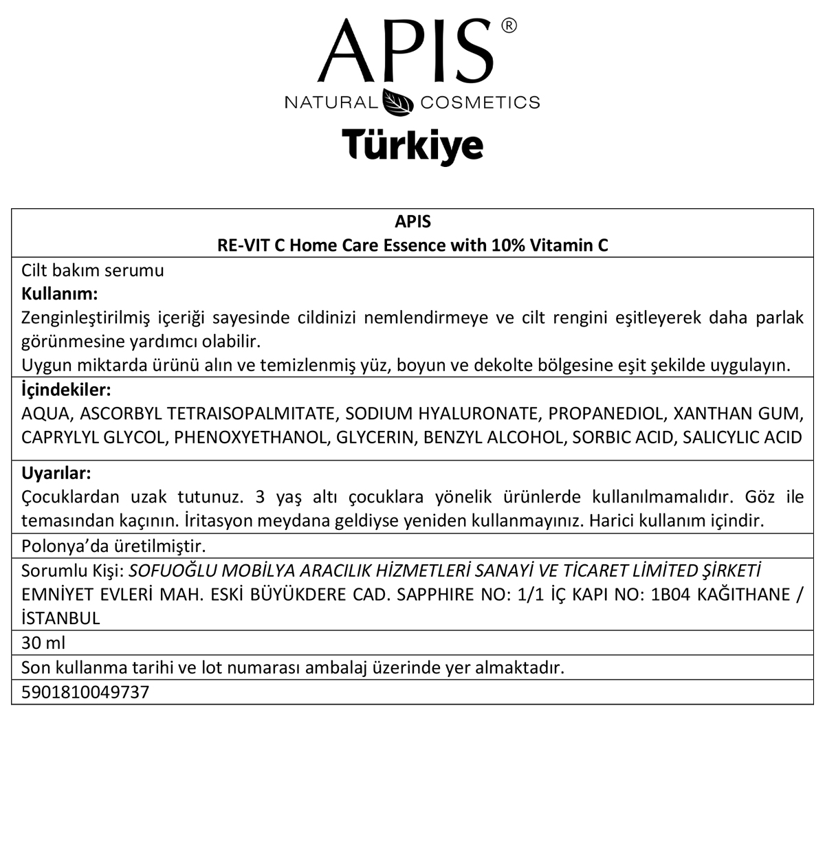 Apis Natural Cosmetics Re-Vit C Evde Bakim C Vitamini Özü Yeni Formül - 30 Ml
