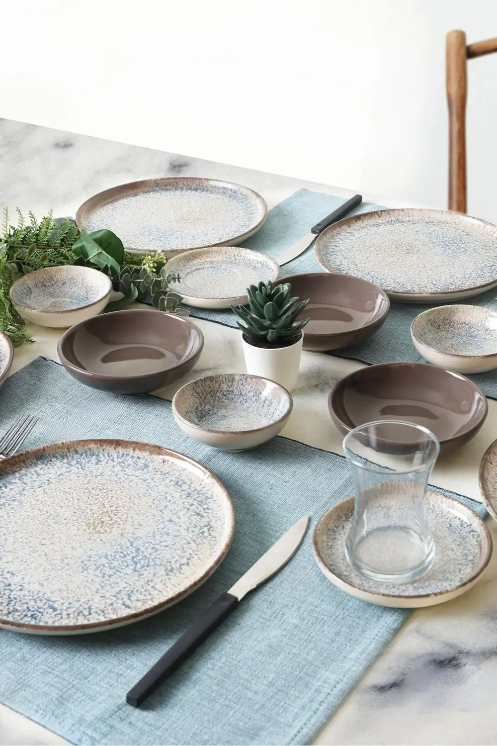 Keramika Reaktif Stackable Kahvaltı Takımı 24 Parça 6 Kişilik