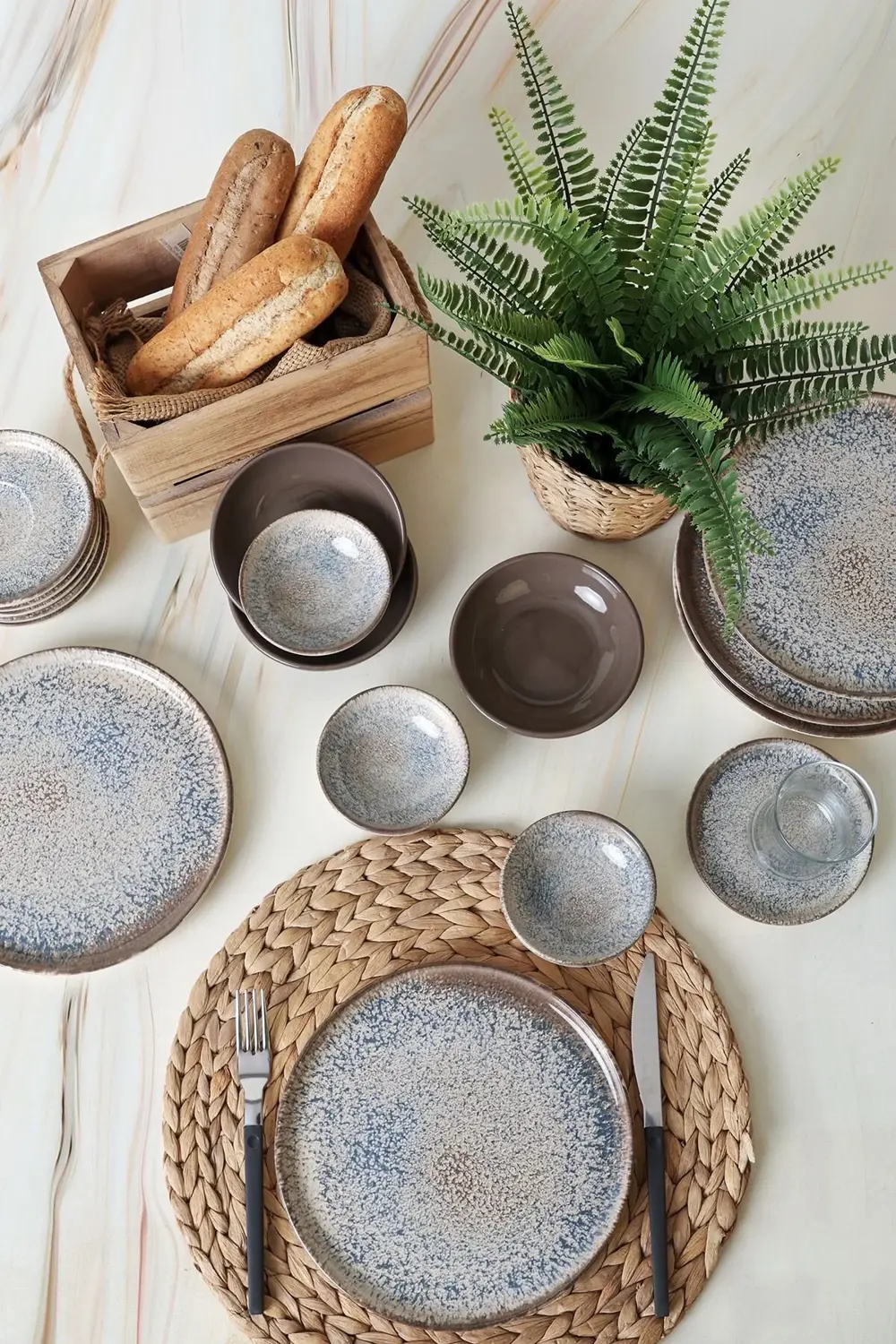 Keramika Reaktif Stackable Kahvaltı Takımı 24 Parça 6 Kişilik