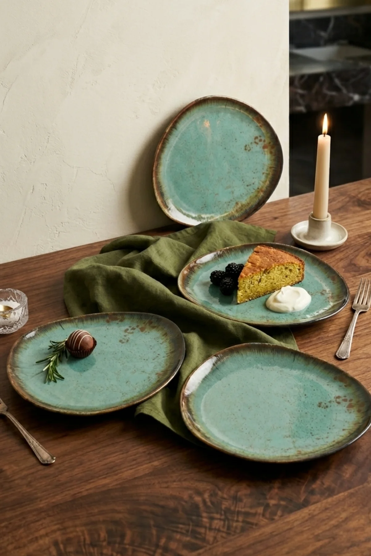 Reaktif Turkuaz Trior Pasta Tabağı 23 Cm 4 Adet 19013