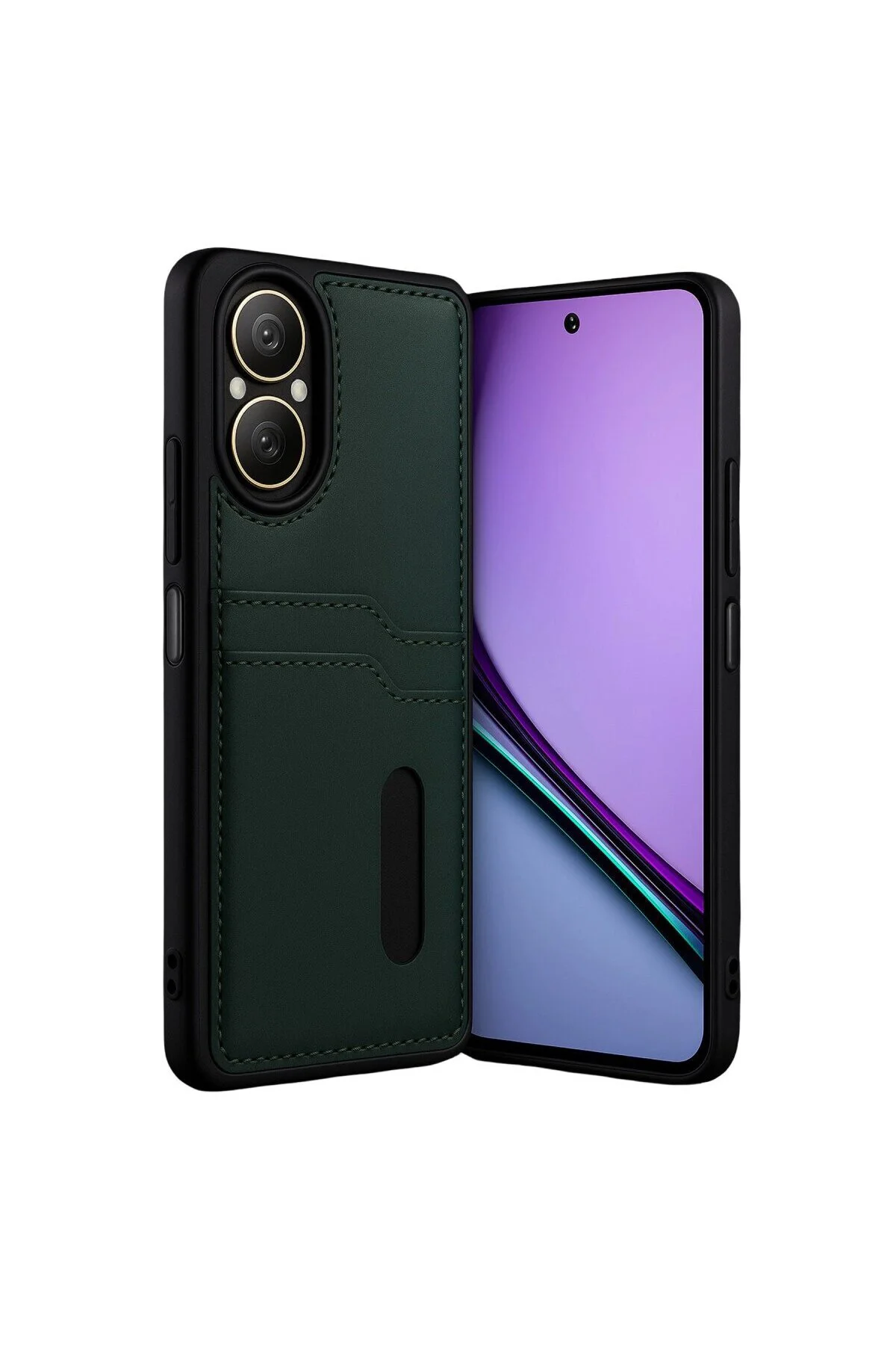 Realme 12 Lite Kılıf Sara Kartvizitli Deri Kılıf - Koyu Yeşil