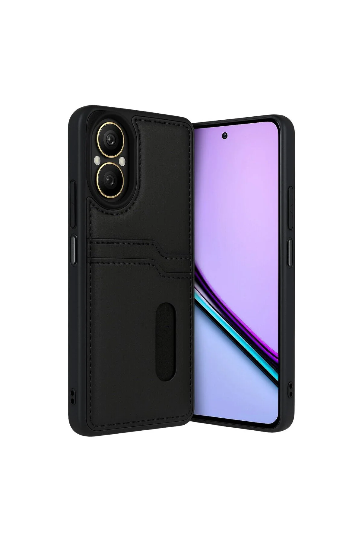 Realme 12 Lite Kılıf Sara Kartvizitli Deri Kılıf - Siyah