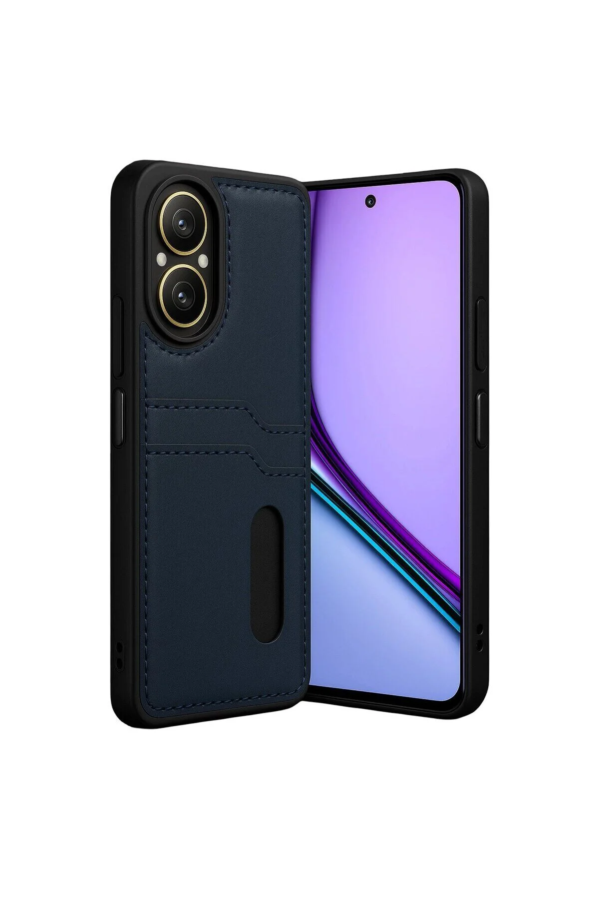Realme 12 Lite Kılıf Sara Kartvizitli Deri Kılıf - Lacivert