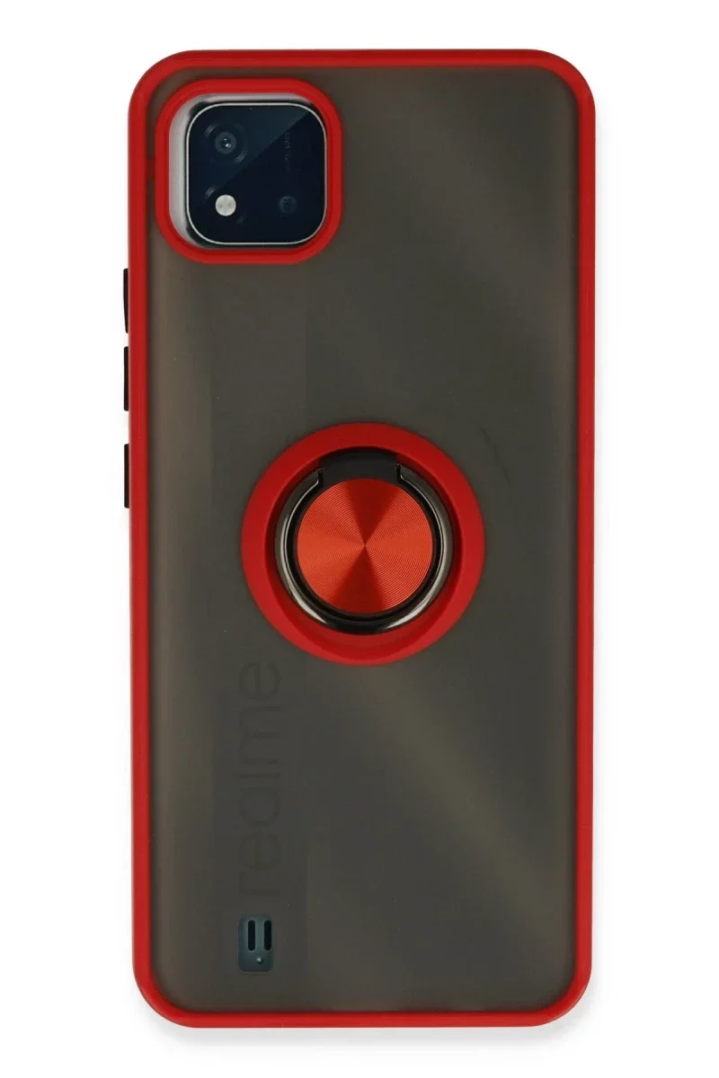 Realme C11 2021 Kılıf Montreal Yüzüklü Silikon Kapak - Kırmızı