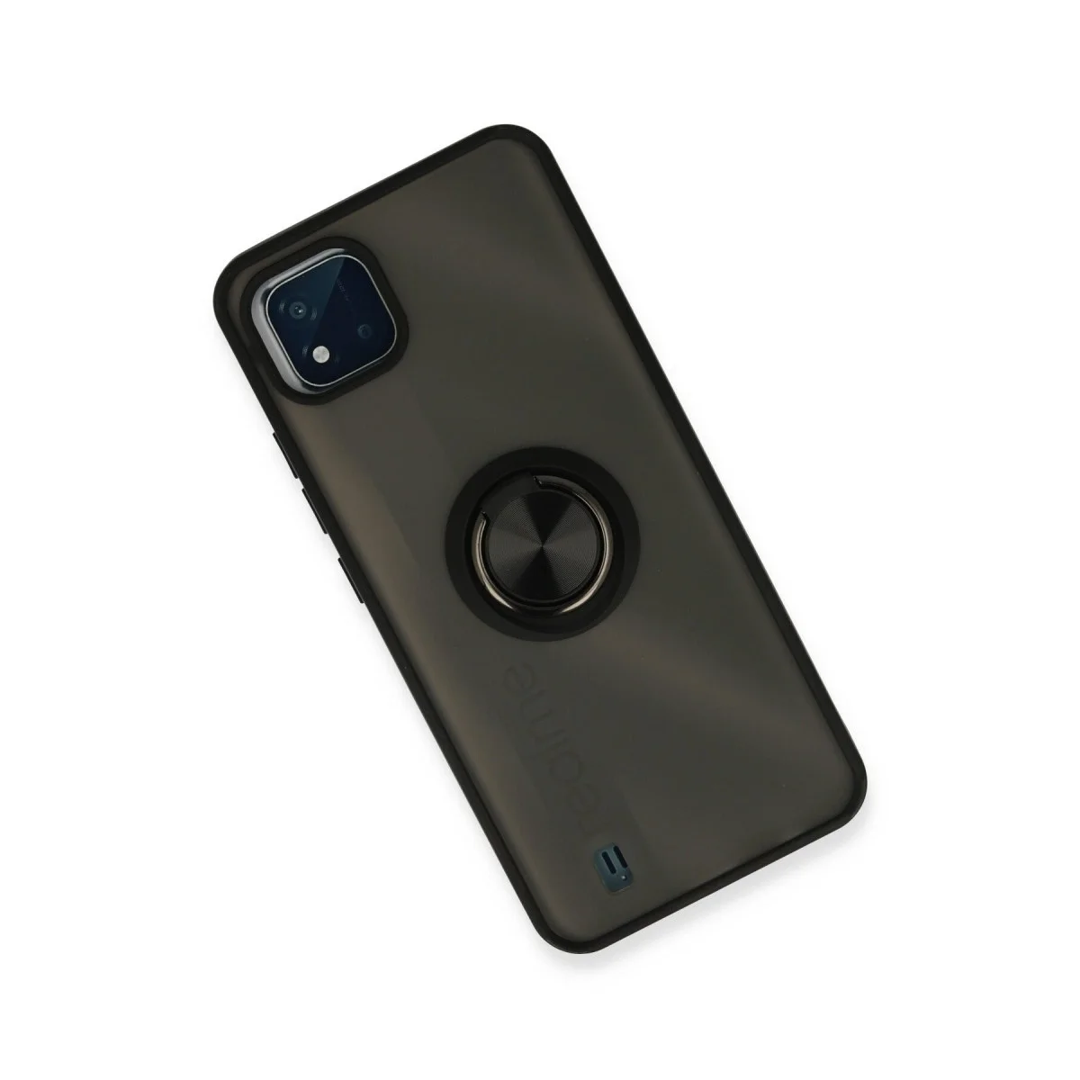 Realme C11 2021 Kılıf Montreal Yüzüklü Silikon Kapak - Siyah