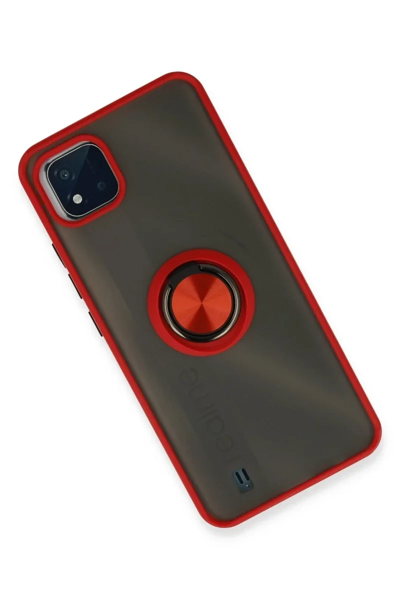 Realme C11 2021 Kılıf Montreal Yüzüklü Silikon Kapak - Kırmızı