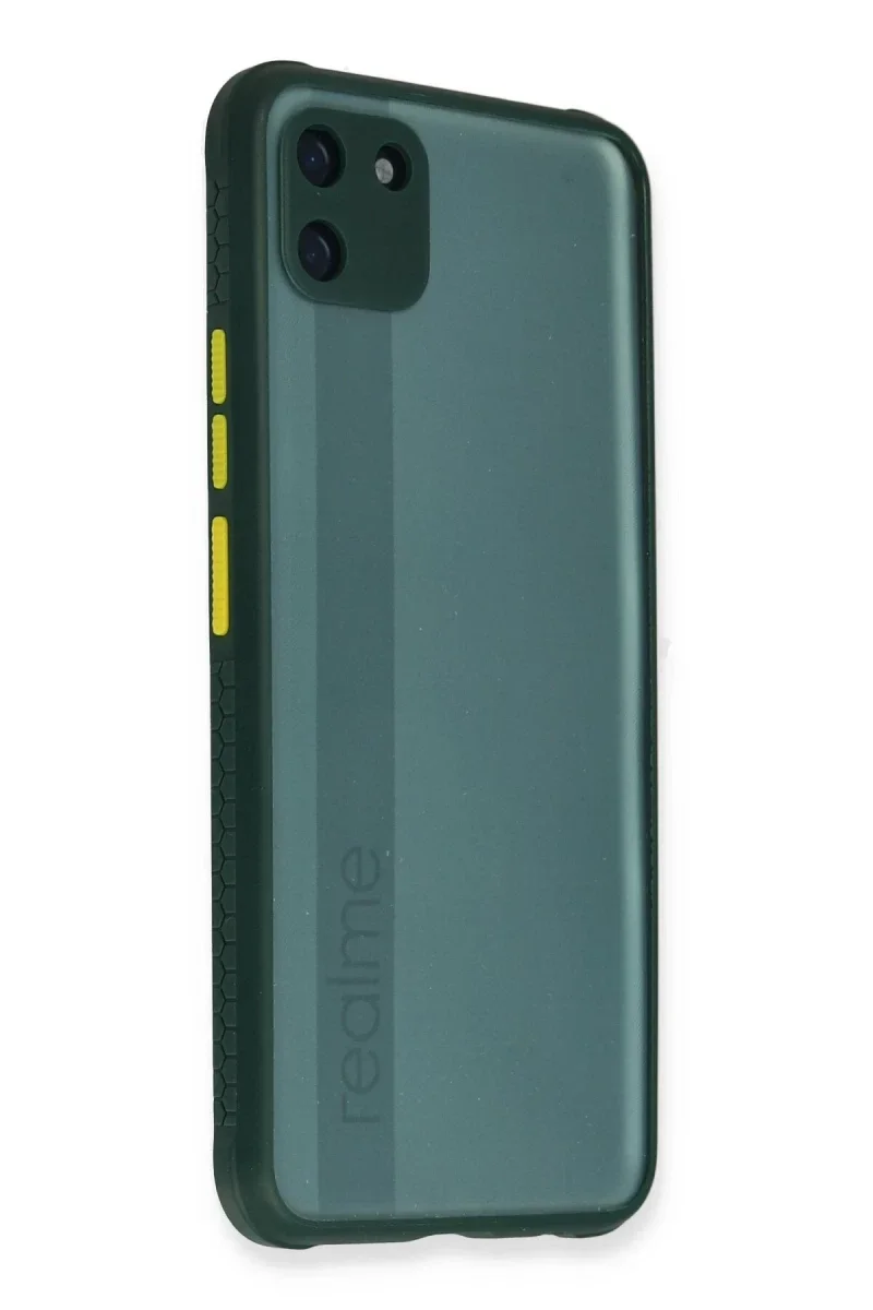 Realme C11 Kılıf Miami Şeffaf Silikon - Koyu Yeşil Realme C11 Kılıf Miami Şeffaf Silikon - Koyu Yeşil