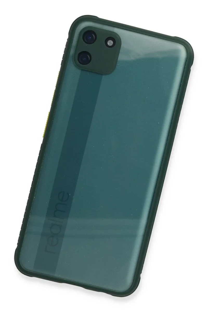 Realme C11 Kılıf Miami Şeffaf Silikon - Koyu Yeşil Realme C11 Kılıf Miami Şeffaf Silikon - Koyu Yeşil