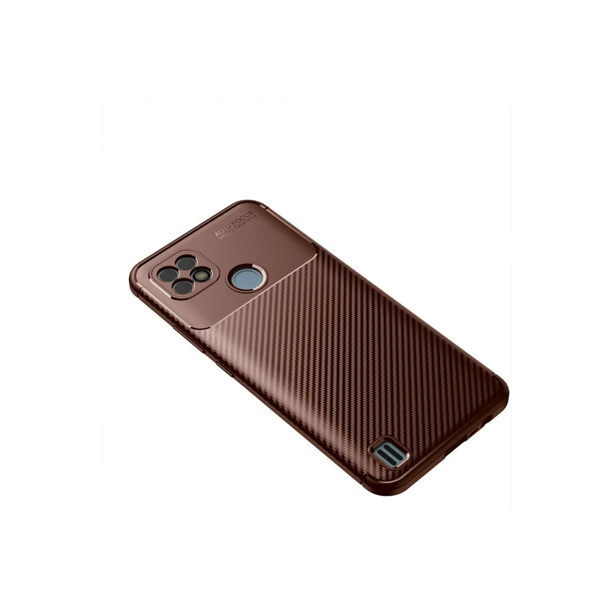 Realme C21 Kılıf Auto Focus Karbon Kapak - Kahverengi Realme C21 Kılıf Auto Focus Karbon Kapak - Kahverengi