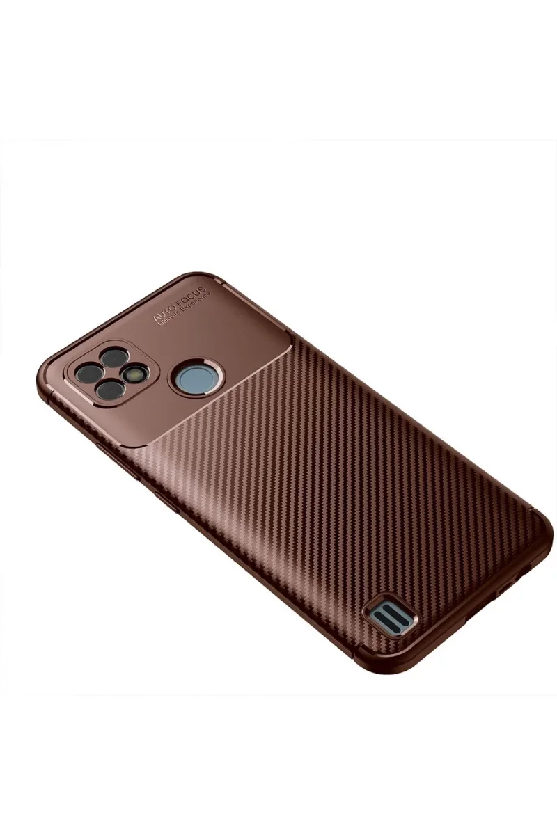 Realme C21 Kılıf Auto Focus Karbon Kapak - Kahverengi