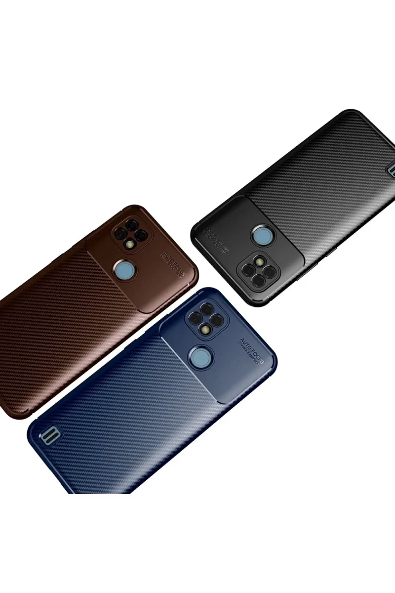 Realme C21 Kılıf Auto Focus Karbon Kapak - Kahverengi