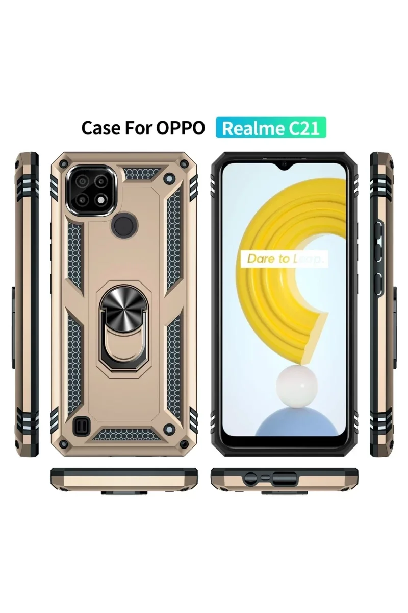 Realme C21 Kılıf Sofya Yüzüklü Silikon Kapak - Gold Realme C21 Kılıf Sofya Yüzüklü Silikon Kapak - Gold