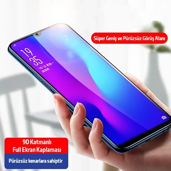 Realme C21 Tam Yapışkanlı 9D Temper Cam Ekran Koruyucu – Çizilmeye & Kırılmaya Karşı Süper Dayanımlı