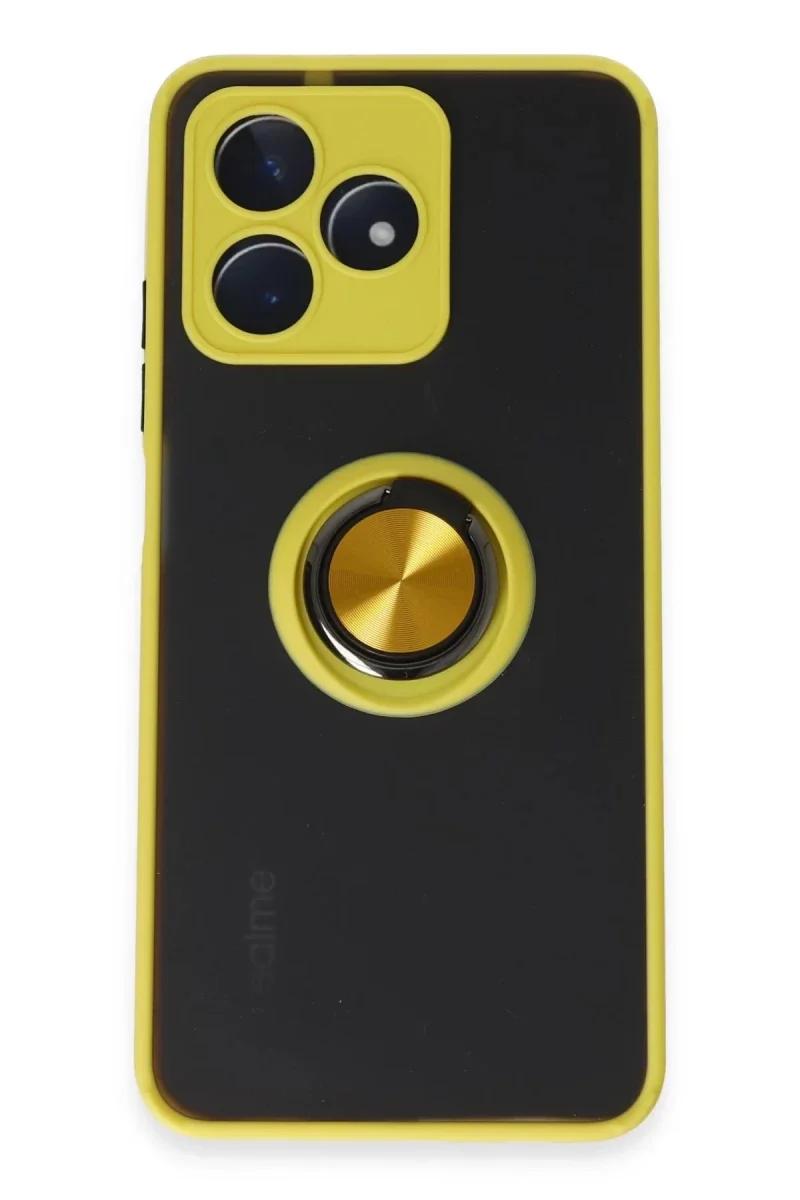 Realme C53 Kılıf Montreal Yüzüklü Silikon Kapak - Sarı