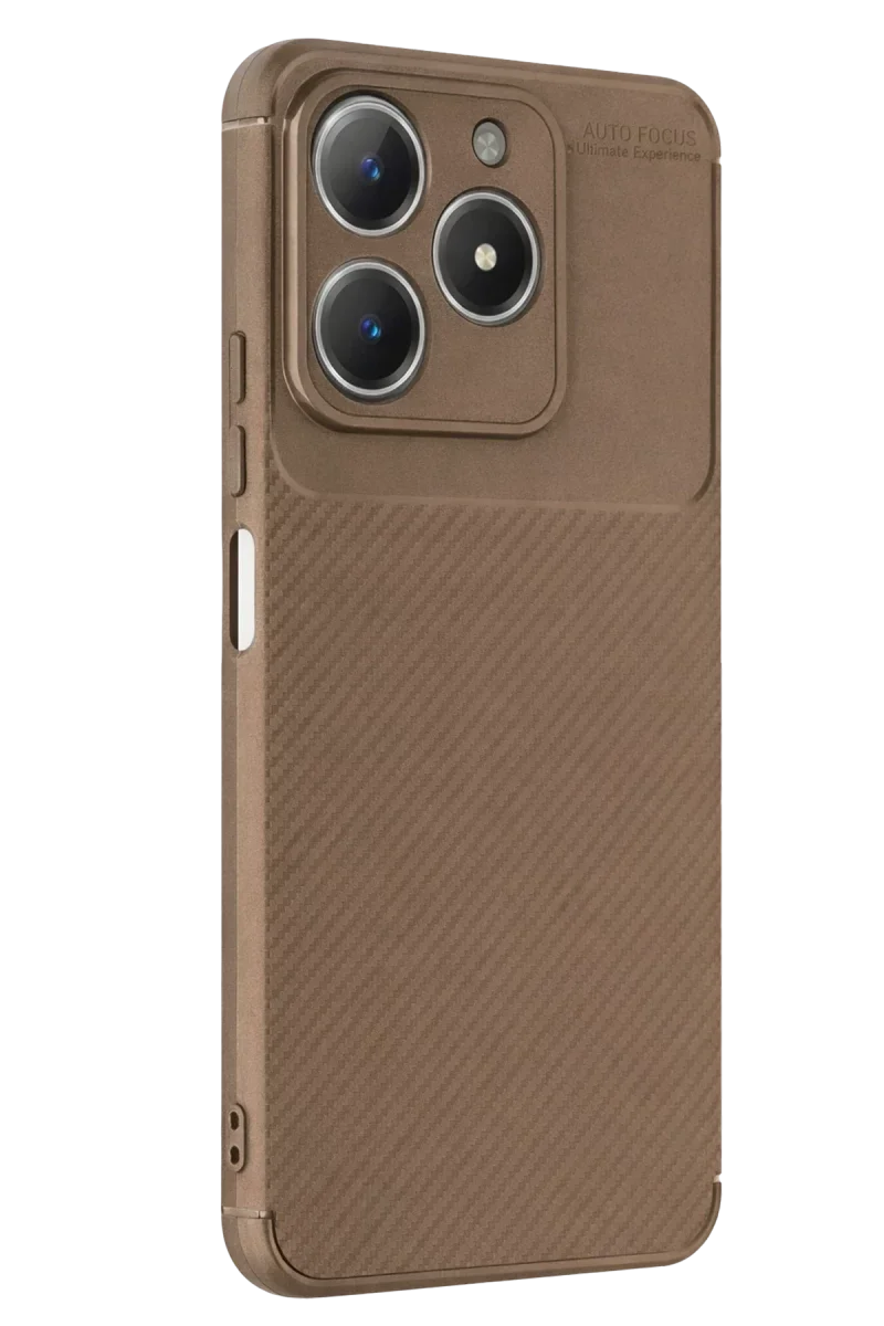 Realme C61 Kılıf Auto Focus Karbon Kapak - Kahverengi Realme C61 Kılıf Auto Focus Karbon Kapak - Kahverengi