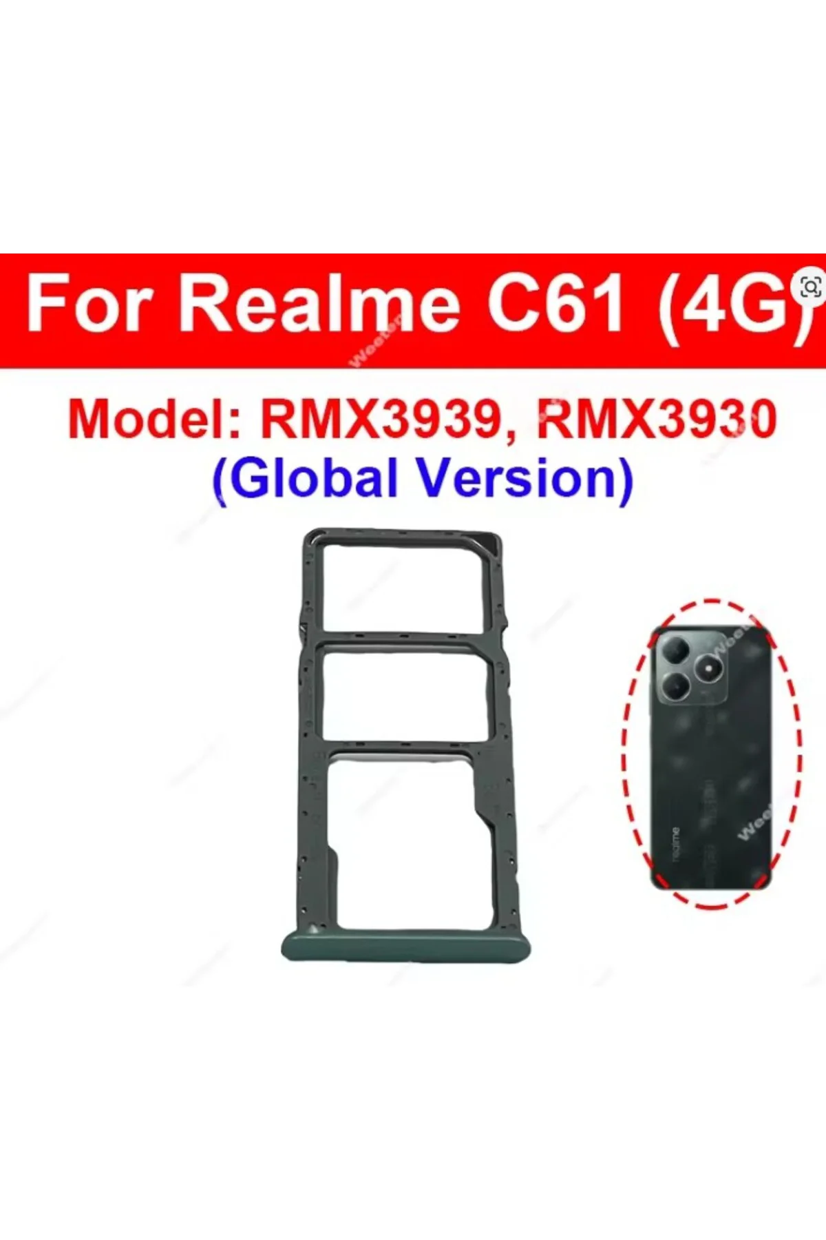 Realme C61 Sim tepsisi Sim Tray Siyah