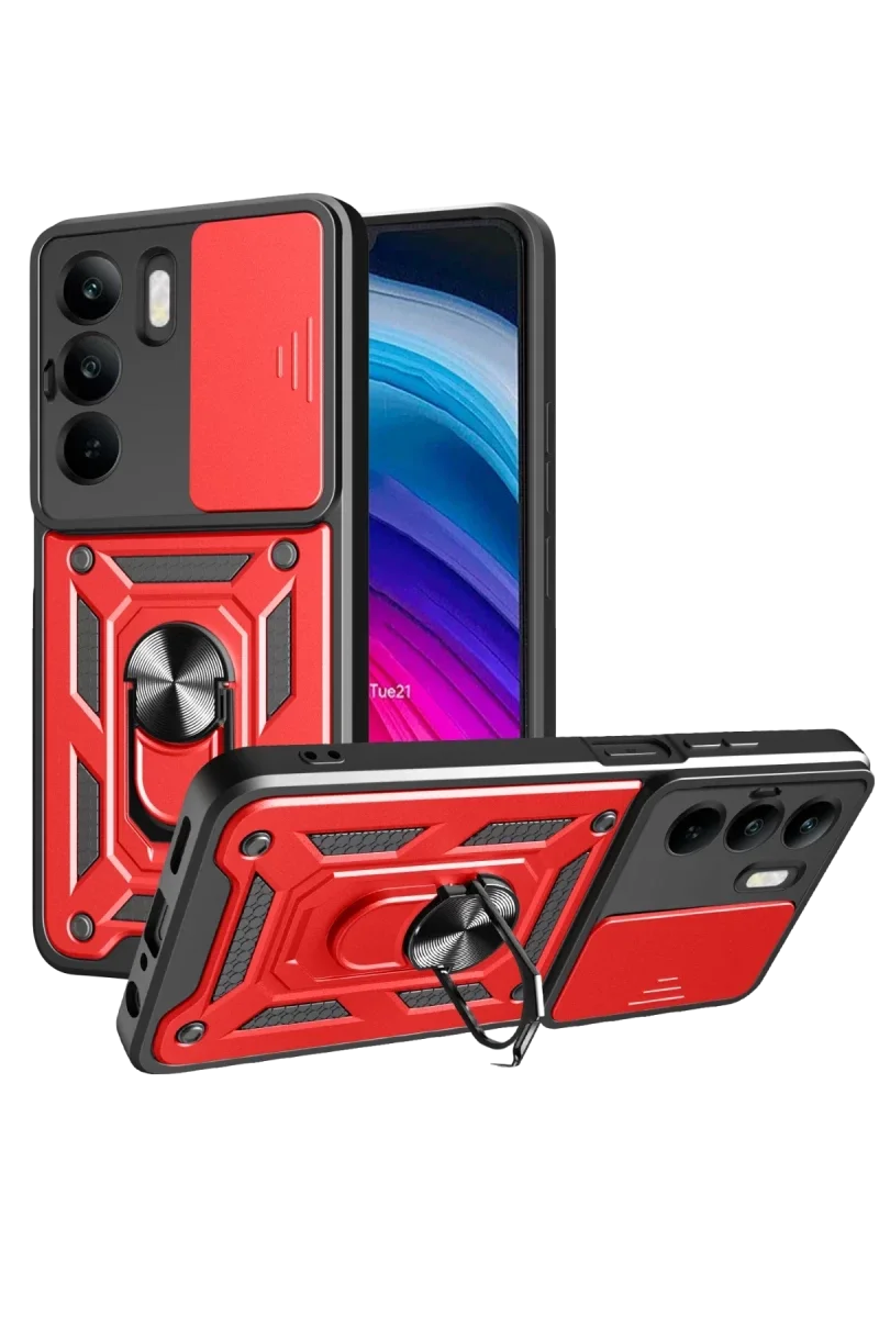Realme C75 4G Kılıf Pars Lens Yüzüklü Silikon - Kırmızı