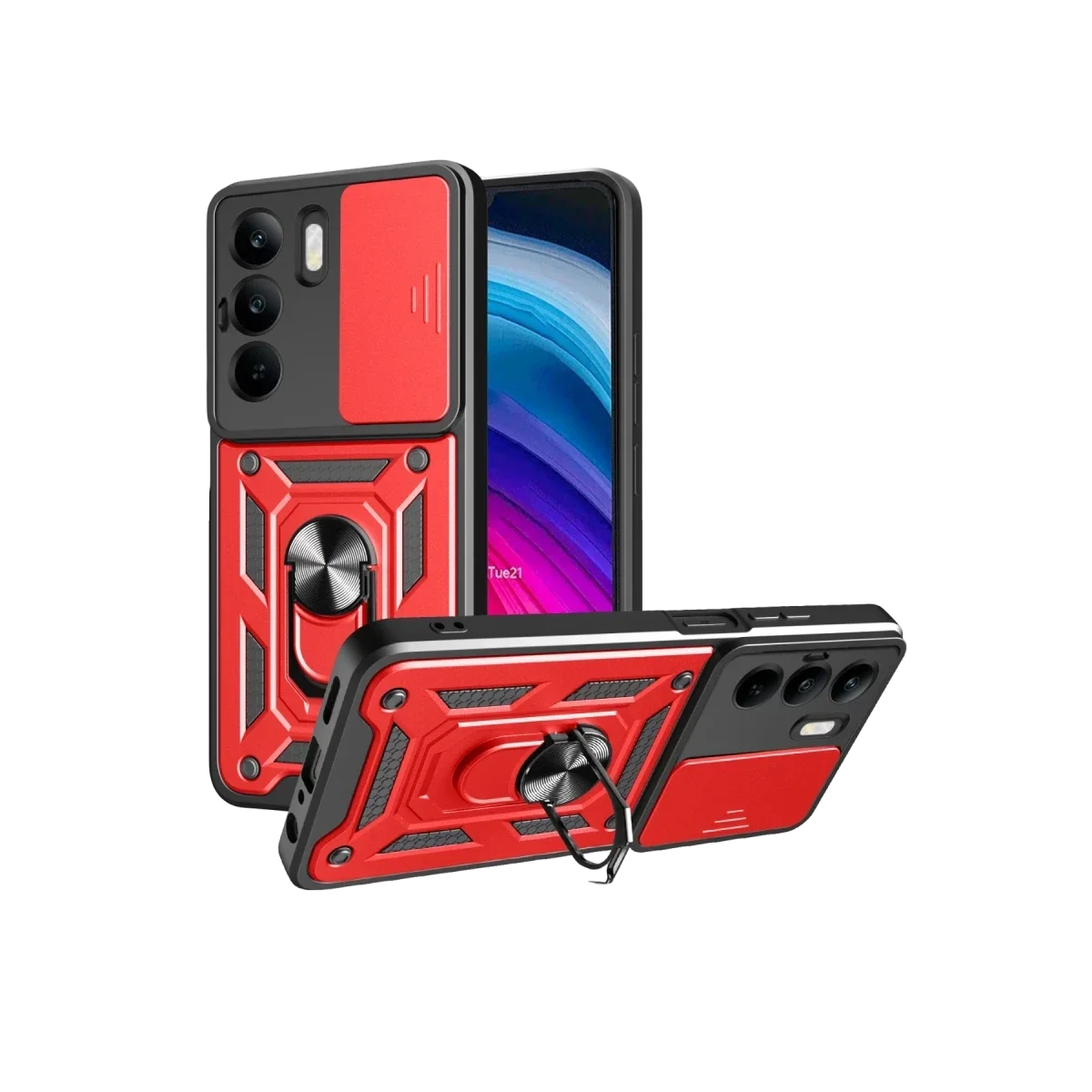 Realme C75 4G Kılıf Pars Lens Yüzüklü Silikon - Kırmızı