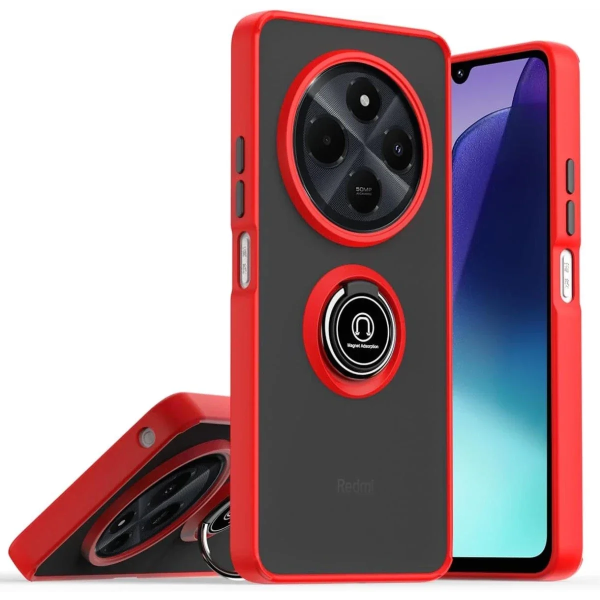Realme C75 4G Kılıf Montreal Yüzüklü Silikon Kapak - Kırmızı
