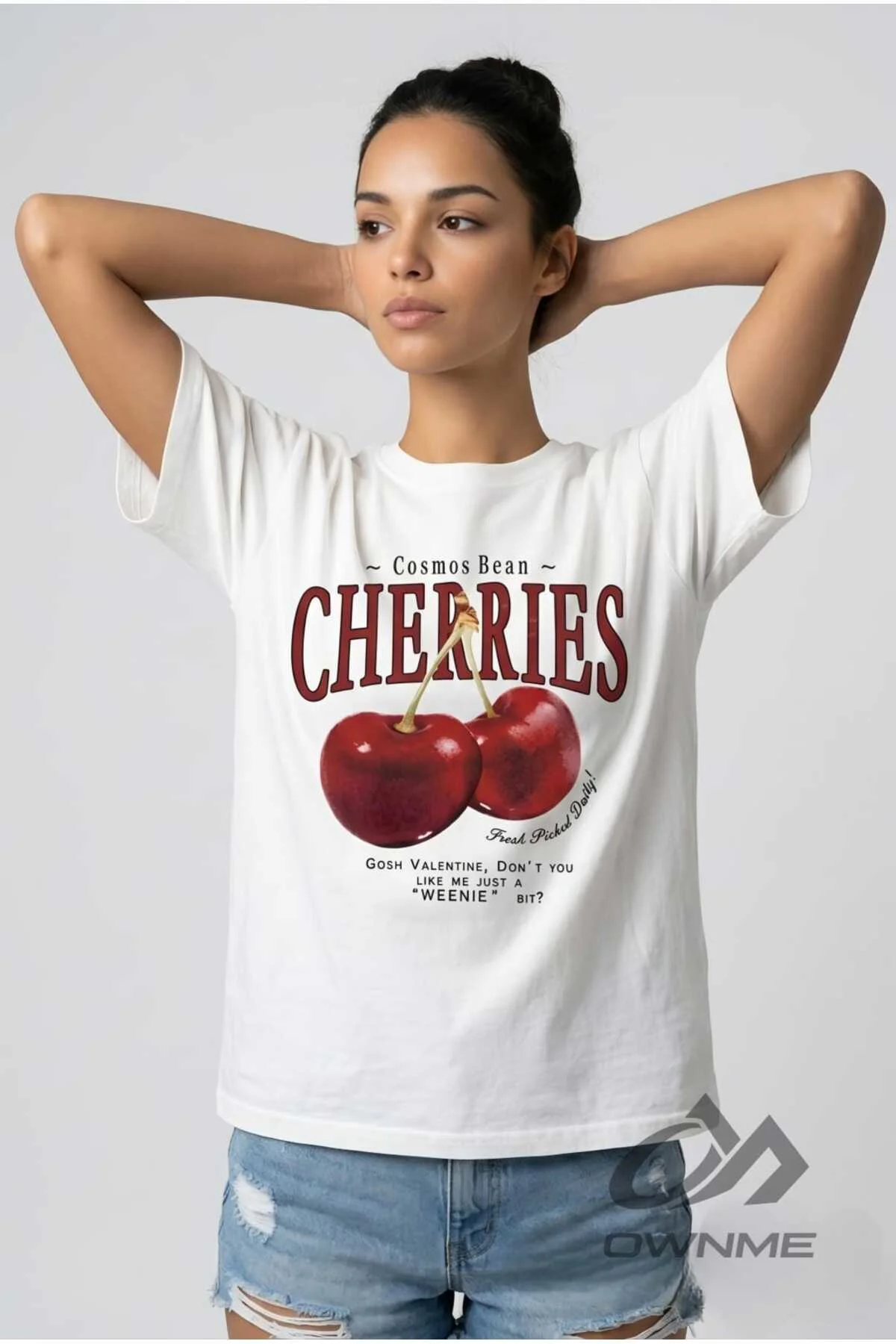 Red Cherries Baskılı Oversize Model Unisex Beyaz Tshirt
