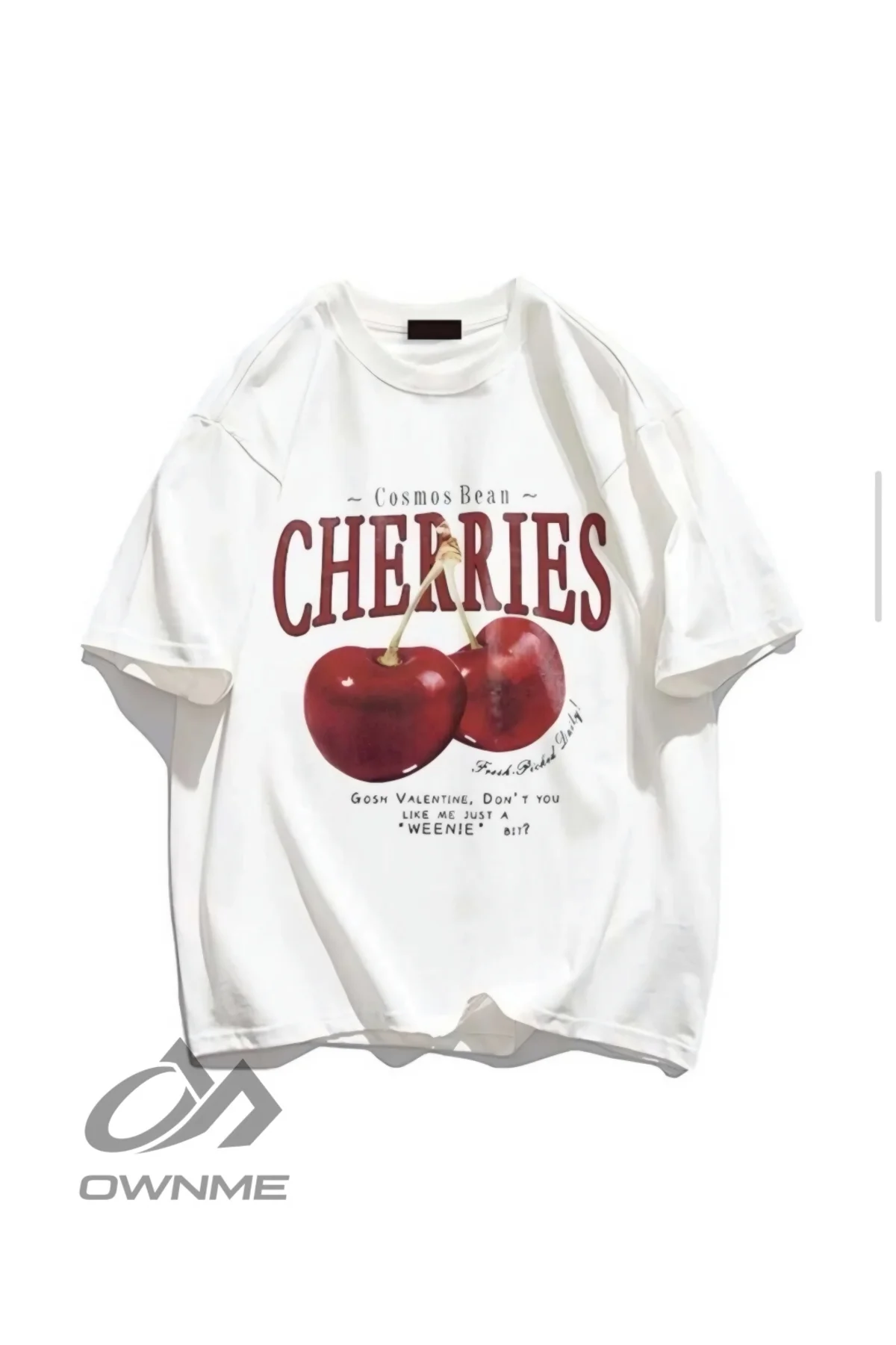 Red Cherries Baskılı Oversize Model Unisex Beyaz Tshirt