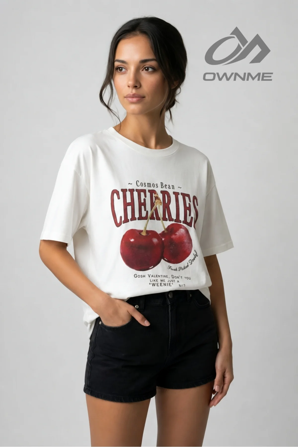 Red Cherries Baskılı Oversize Model Unisex Beyaz Tshirt