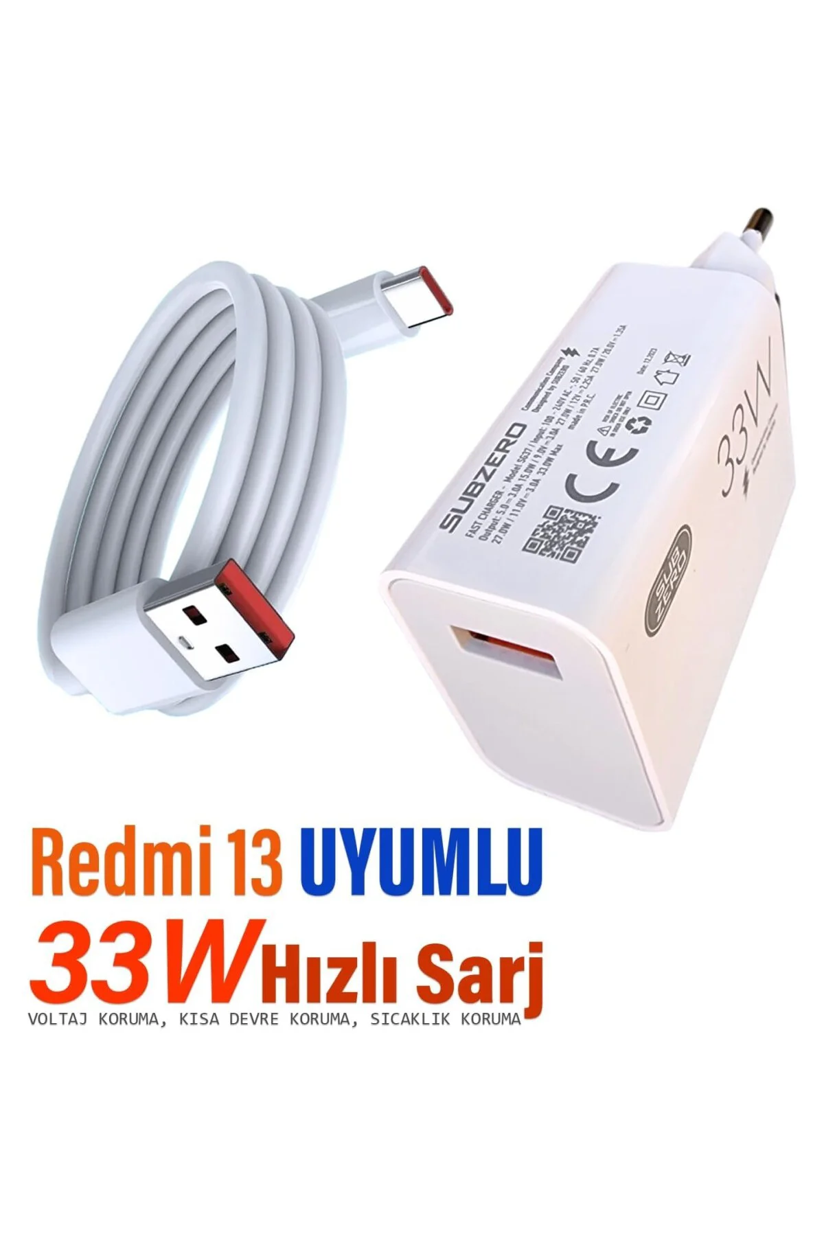 Redmi 13 Uyumlu Şarj Aleti 33W HIZLI Şarj ve Kablosu