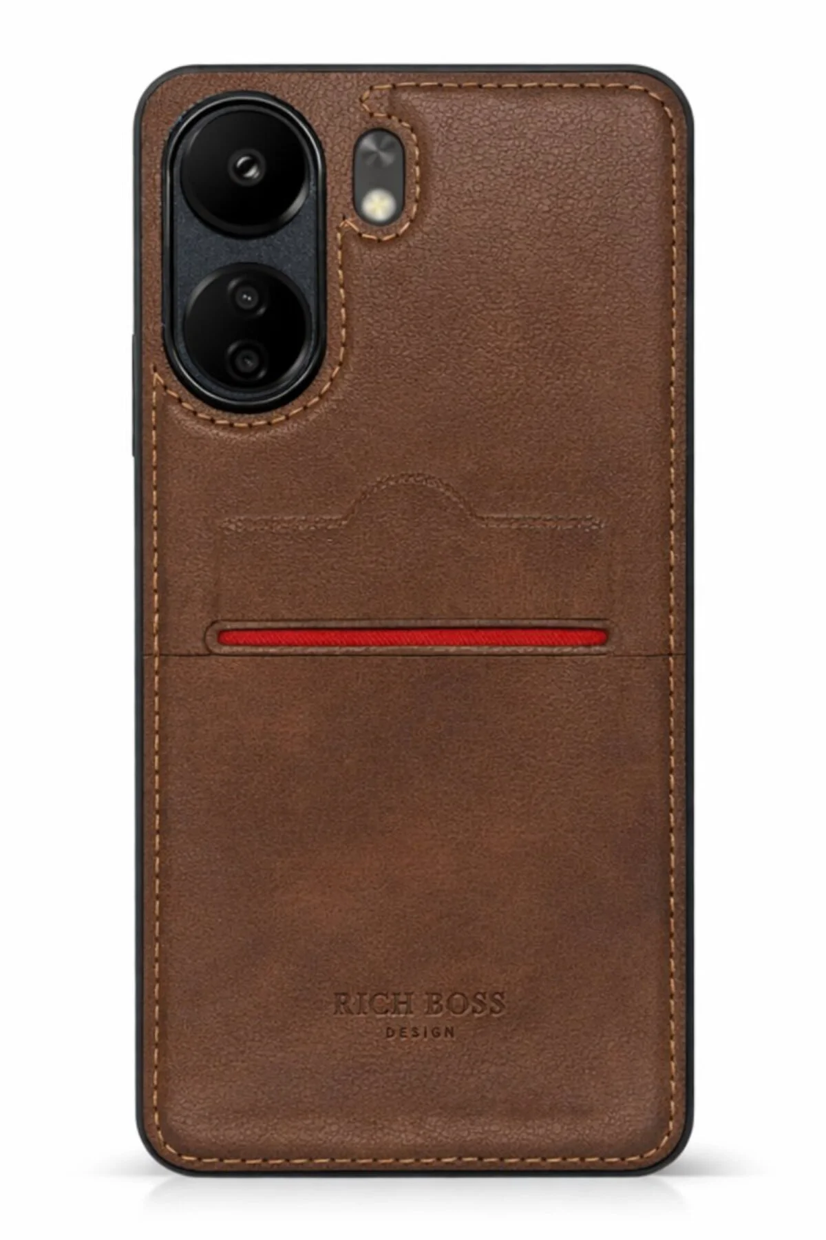 Redmi 13C Kartlıklı Rich Boss Lüx Deri Kılıf Açık Kahverengi