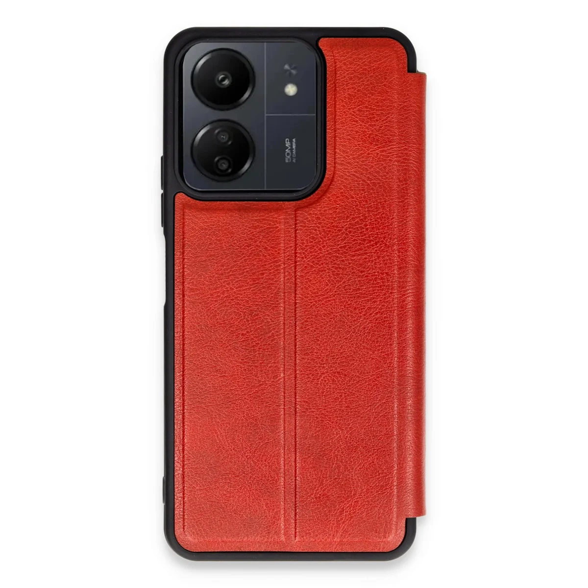 Redmi 13C Kırmızı Kılıf Flip Cover - Ekran Koruyucu ve Şık Tasarım