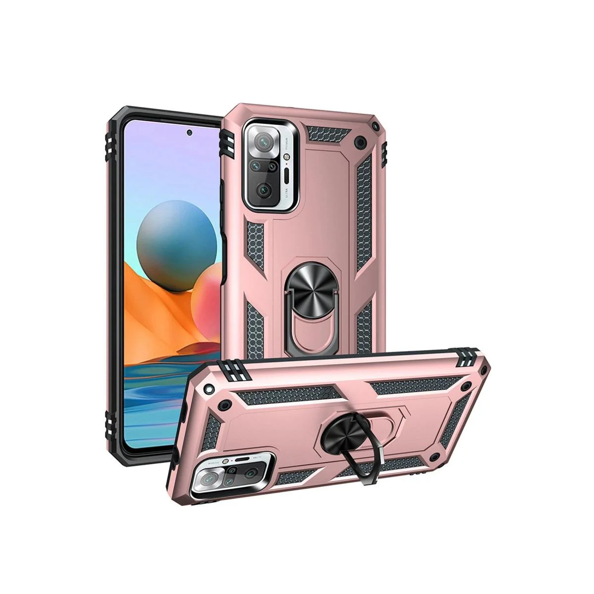 Redmi Note 10 Pro ile Uyumlu Sofya Yüzüklü Silikon Kılıf Rose - Darbe Korumalı İnce Tasarım Mıknatıslı Araç Tutucu