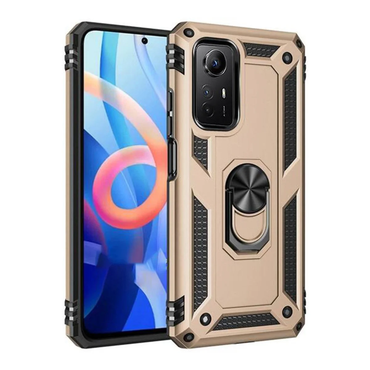 Redmi Note 12S Kılıf Sofya Yüzüklü Silikon Kapak - Gold | Darbe Korumalı