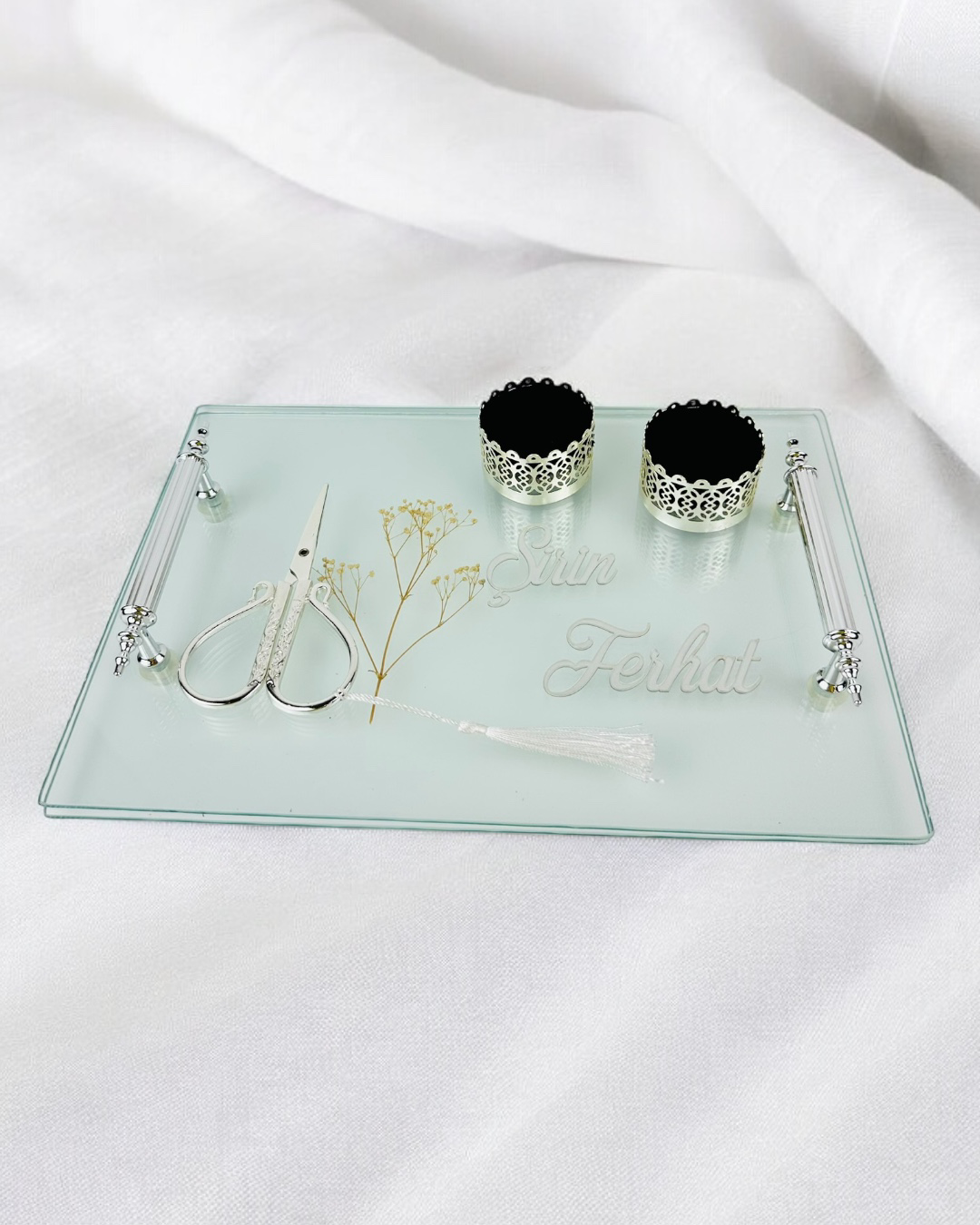 Reflection Gümüş Çiftcam Nişan Tepsisi Reflection Gümüş Çiftcam Nişan Tepsisi