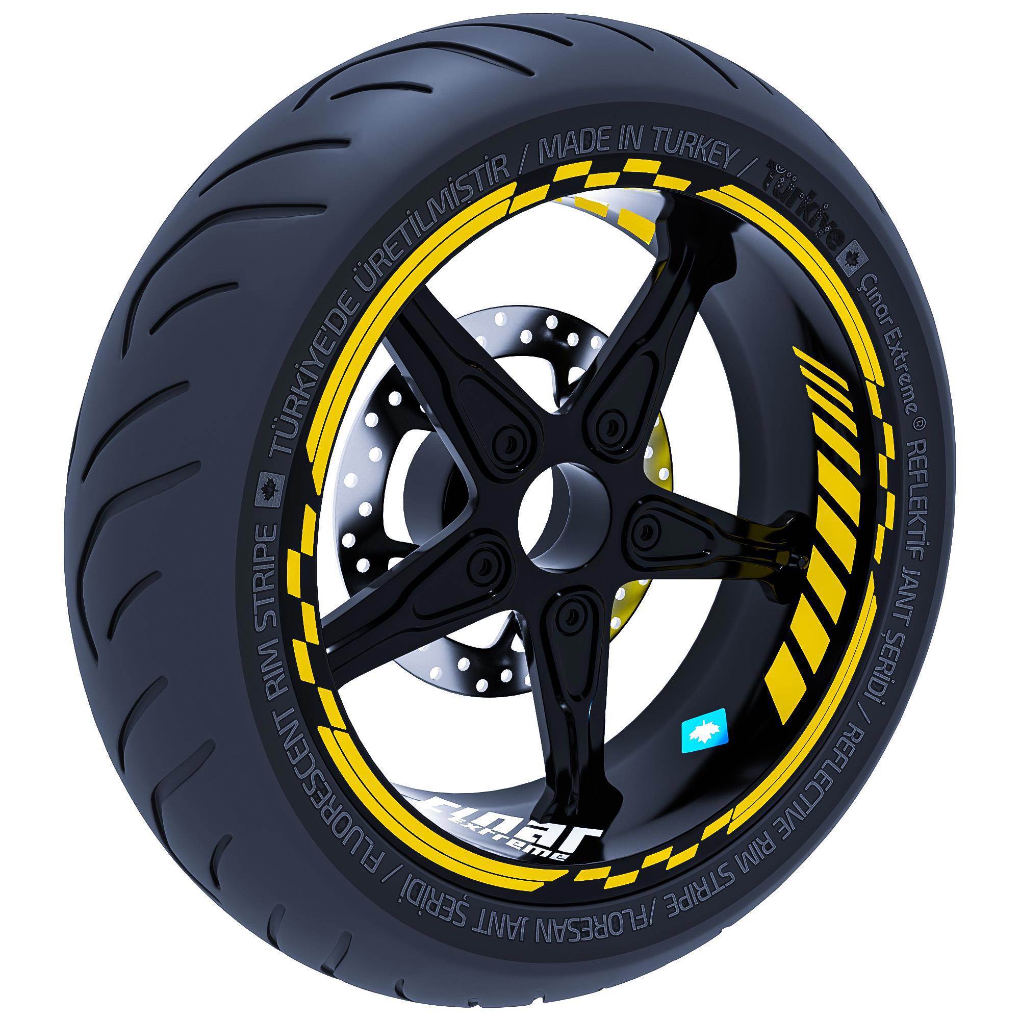 Reflektif Koyu Sarı Moto GP İç Dış Jant Şeridi Takım Sticker Çına