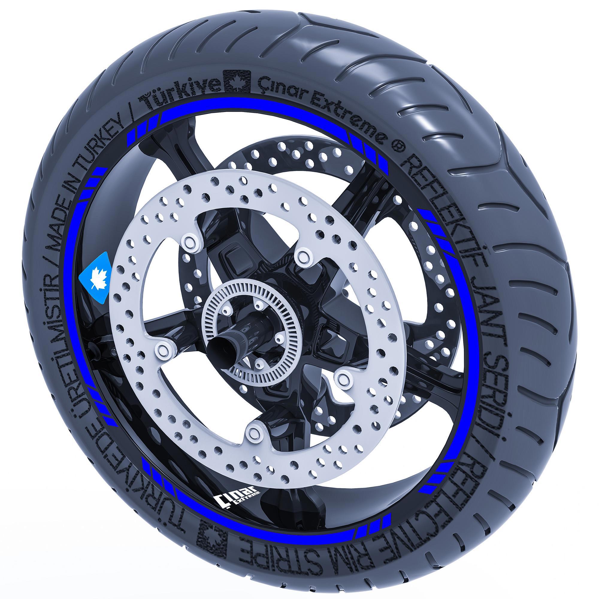 Çınar Extreme Reflektif Mavi 4 Parçalı Kesikli Jant Şeridi Sticker Çınar Extrem