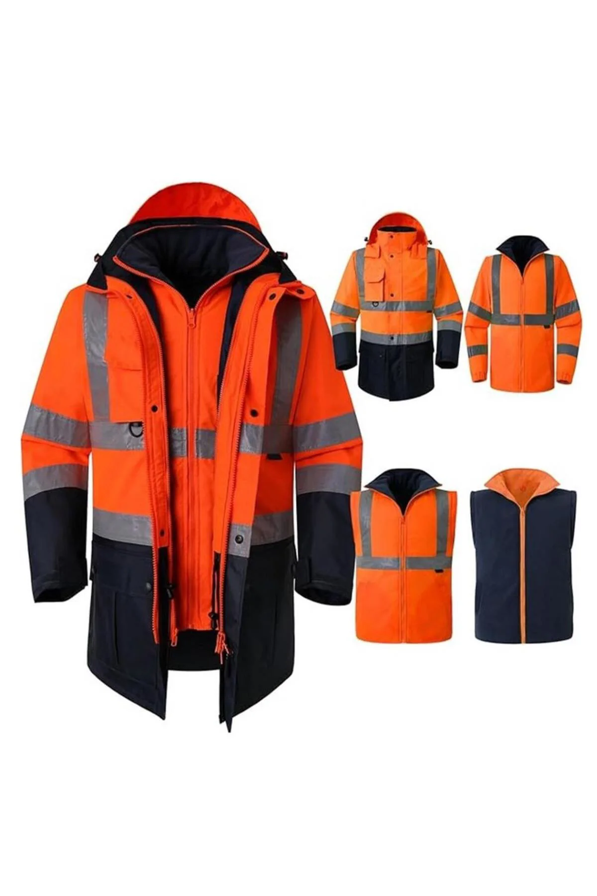 Reflektörlü Oxford Çift Renk 300D Oxford 5+1 Parka Turuncu