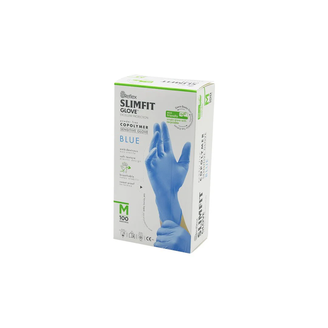 Reflex Slimfit Glove KOD-026 M Mavi Pudrasız Muayene Eldiven 100LÜ Fiyatı, Yorumları ve Özellikleri