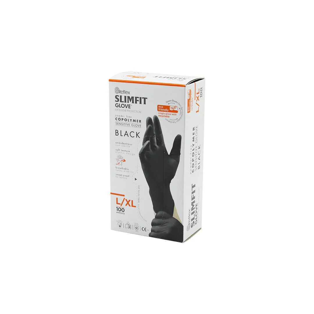 Reflex Slimfit Glove KOD-031 L-xl Siyah Pudrasız Muayene Eldiven 100LÜ Fiyatı, Yorumları ve Özellikleri