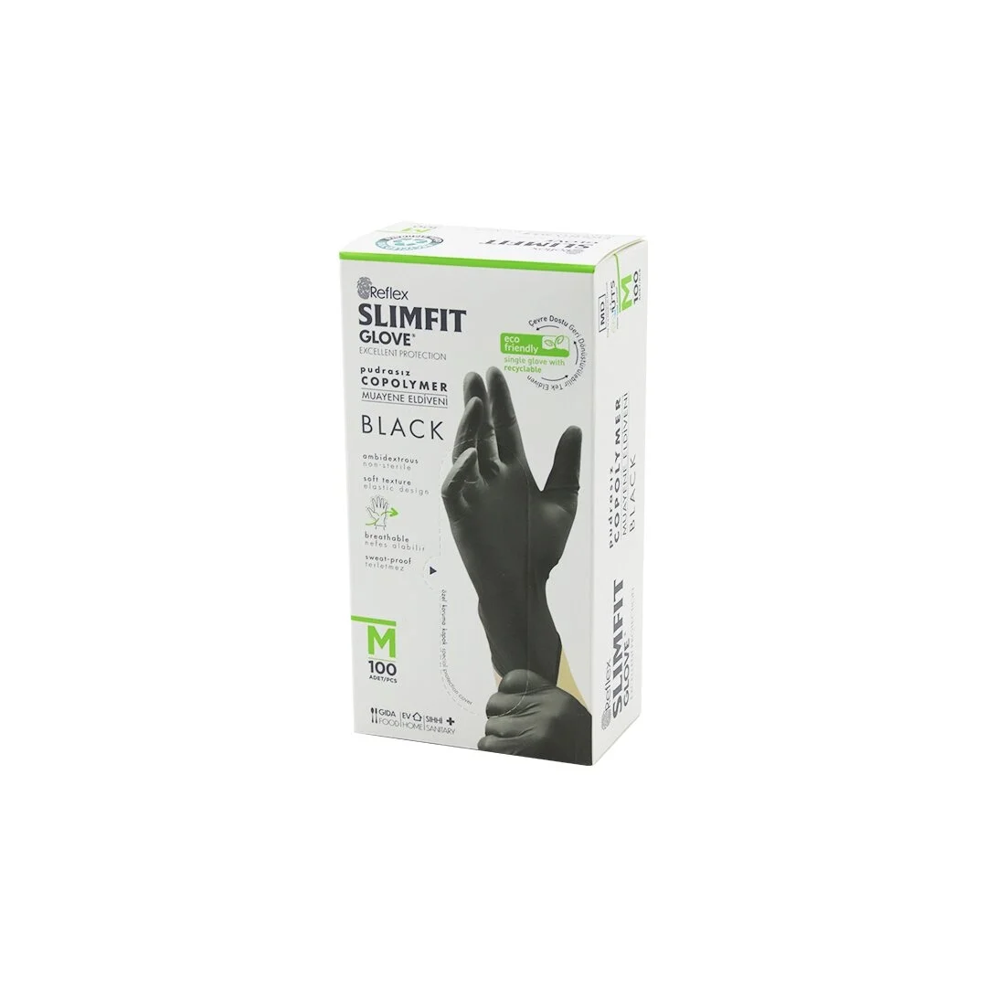 Reflex Slimfit Glove Kod-032 M Siyah Pudrasız Muayene Eldiven 100lü Bx40 Fiyatı, Yorumları ve Özellikleri