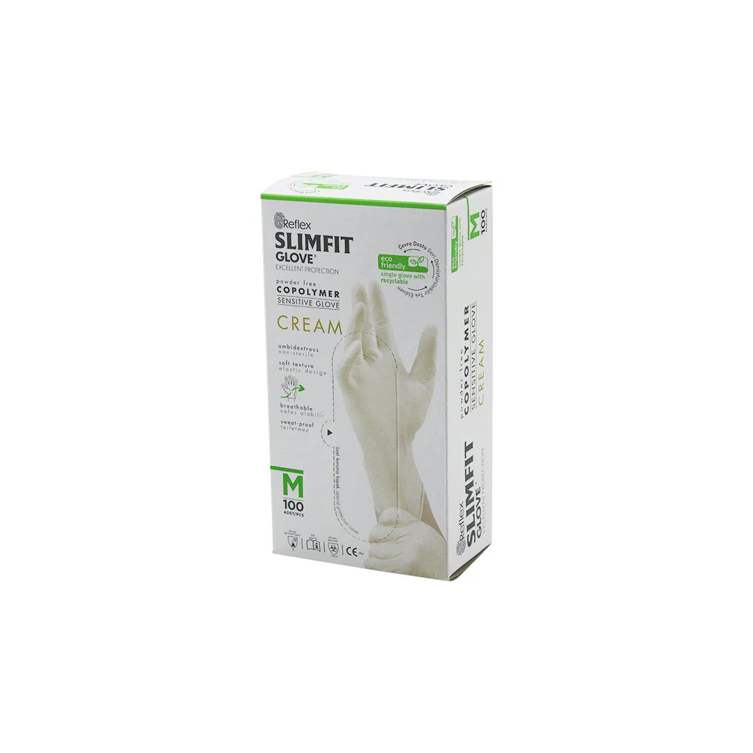 Reflex Slimfit Glove KOD-029 M Krem Pudrasız Muayene Eldiven 100LÜ Fiyatı, Yorumları ve Özellikleri