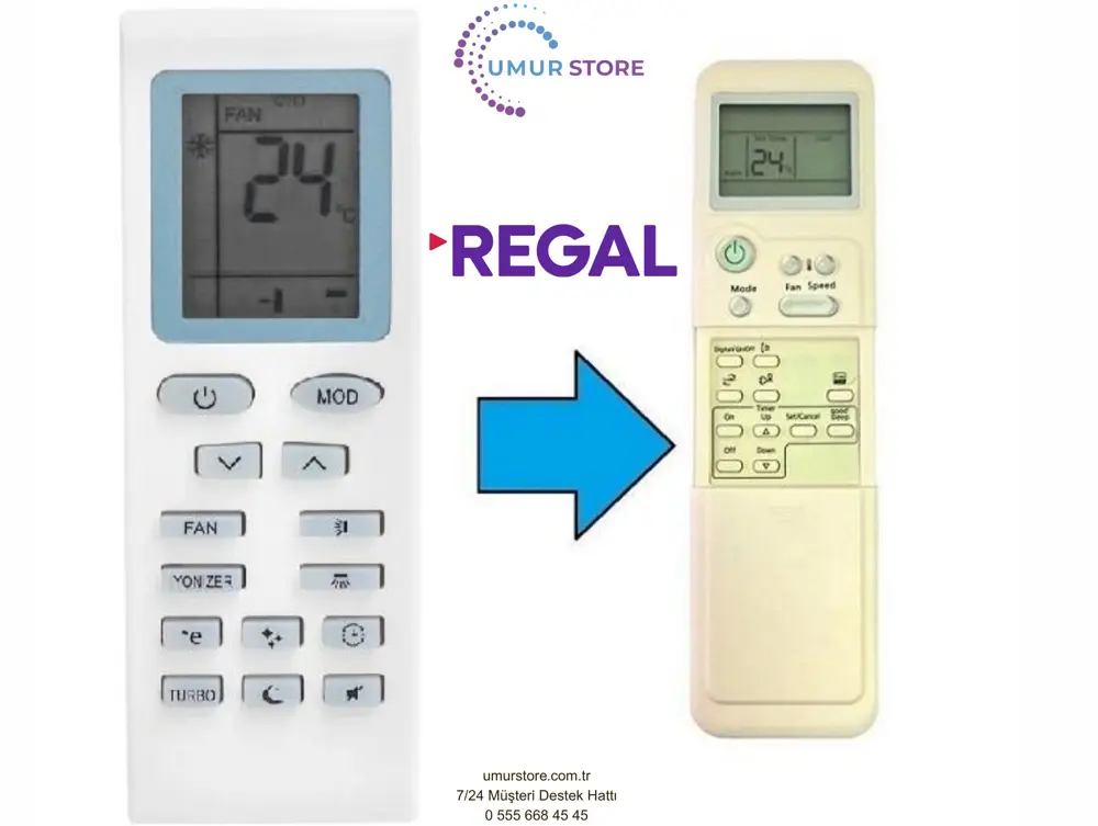 Regal-Seg-Vestel-Finlux Uyumlu Duvar Tipi Klima Kumandası