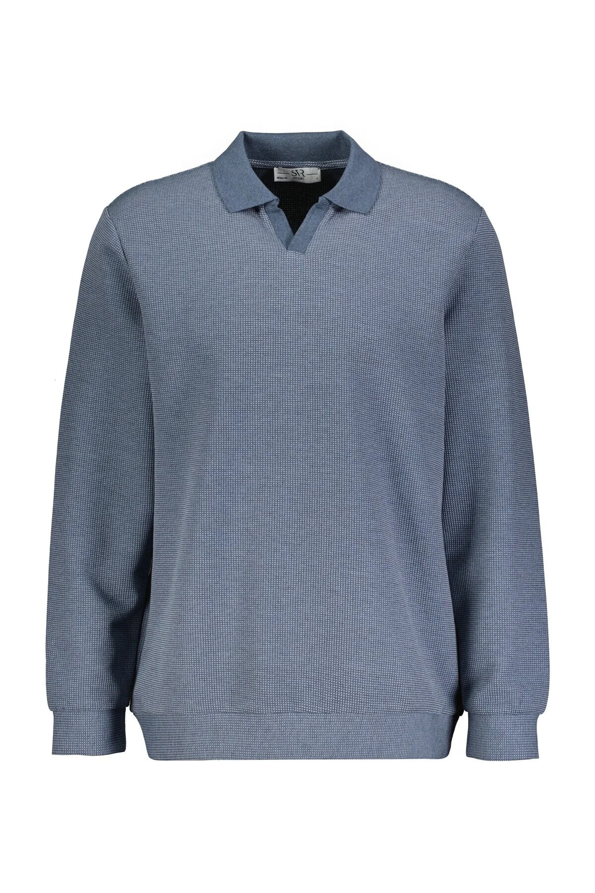 Regular Fit Polo Yaka V Patlı Düğmesiz Armürlü Sweatshirt Regular Fit Polo Yaka V Patlı Düğmesiz Armürlü Sweatshirt