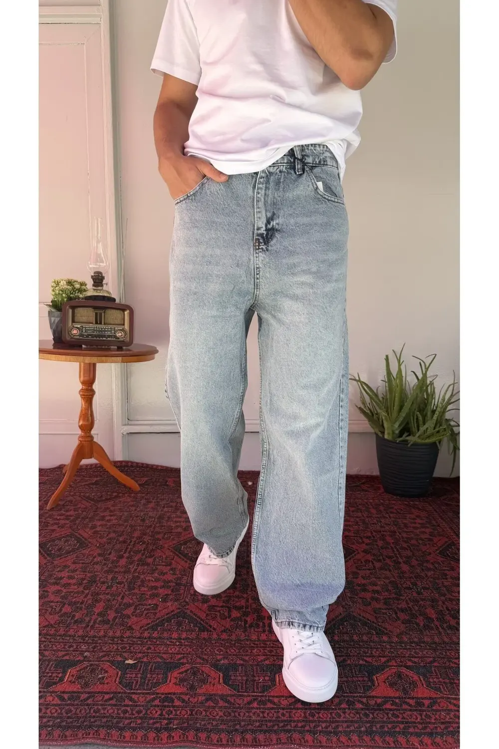 Relax Yıkamalı Mavi Baggy Jean