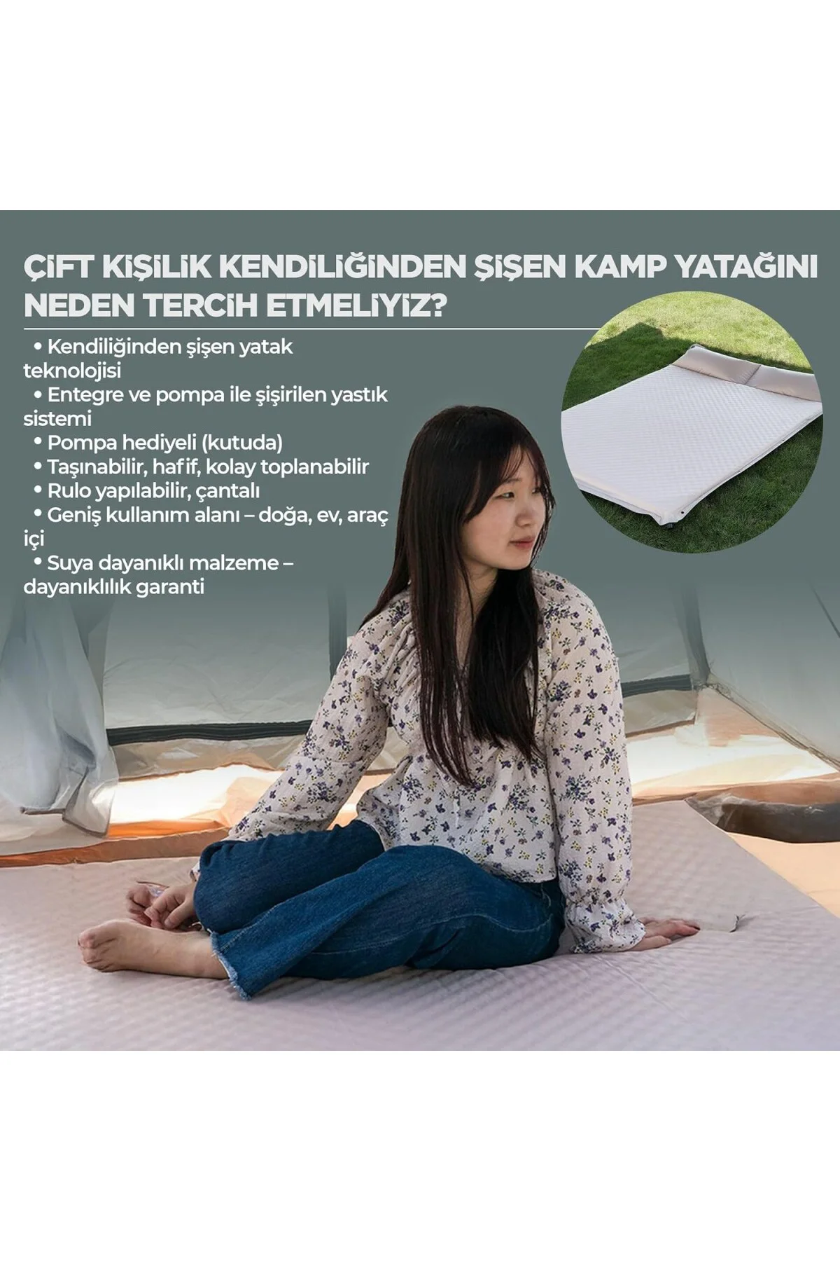 RELAXUS Çift Kişilik Kendiliğinden Şişen Kamp Yatağı – Entegre Ya