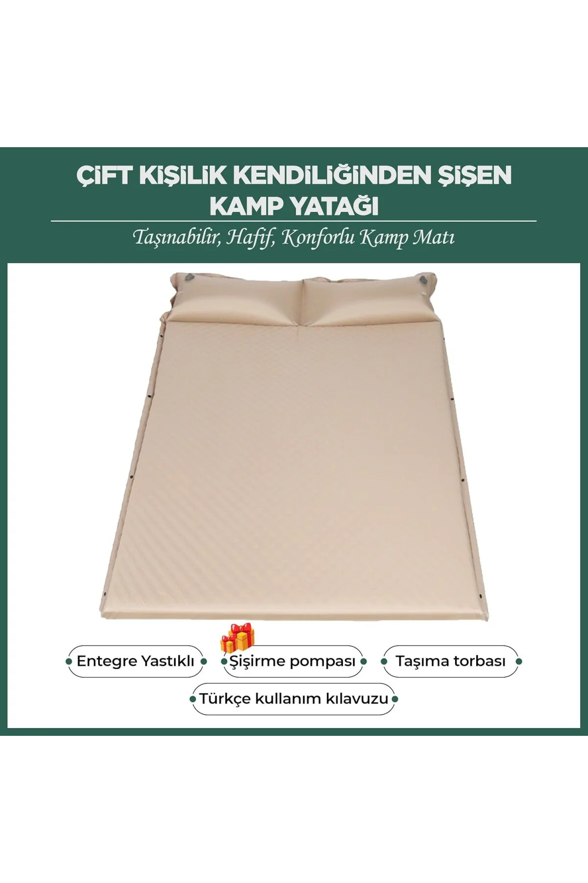 RELAXUS Çift Kişilik Kendiliğinden Şişen Kamp Yatağı – Entegre Ya